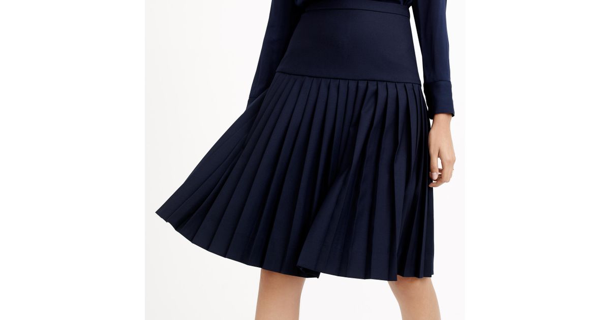 J.crew Petite Dropwaist Pleated Skirt In Super 120s Wool in Blue (navy