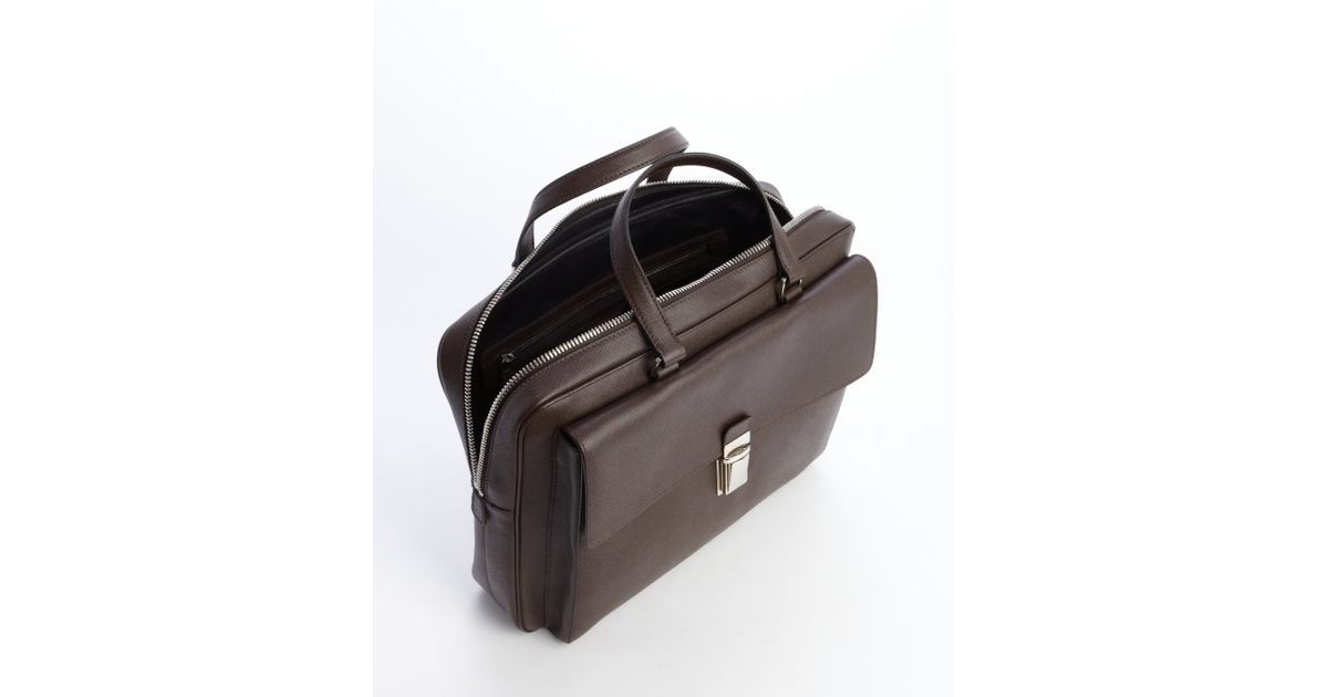 prada laptop backpack - Prada Brown Saffiano Leather Front Pocket Briefcase in Brown for ...