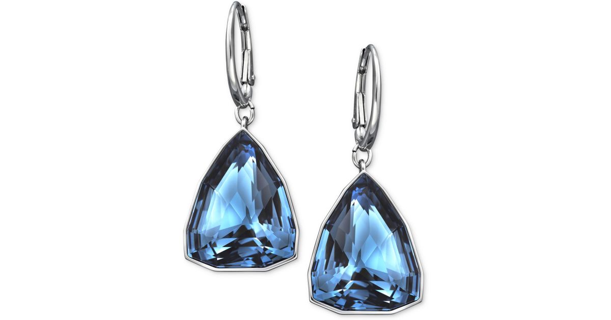 Lyst Swarovski Rhodiumplated Triangular Denim Blue Crystal Drop Lyst Swarovski Rhodiumplated Triangular Denim Blue Crystal Drop Earrings In
