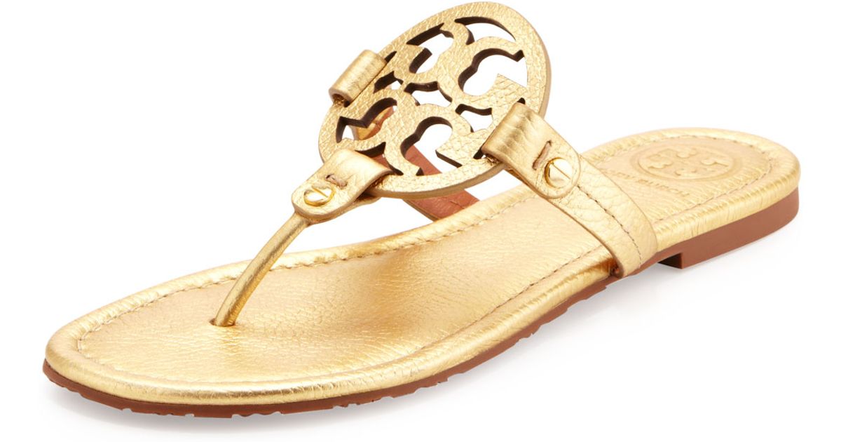 Tory burch Miller Metallic Logo Thong Sandal in Gold | Lyst