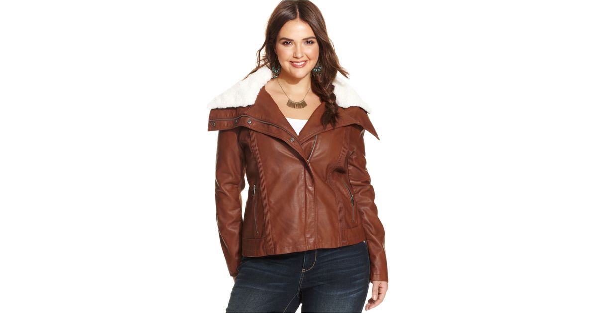 American Rag Plus Size Jacket Faux Leather Sleeve Anorak Lyst American Rag Plus Size Faux Leather Fur Trim Er