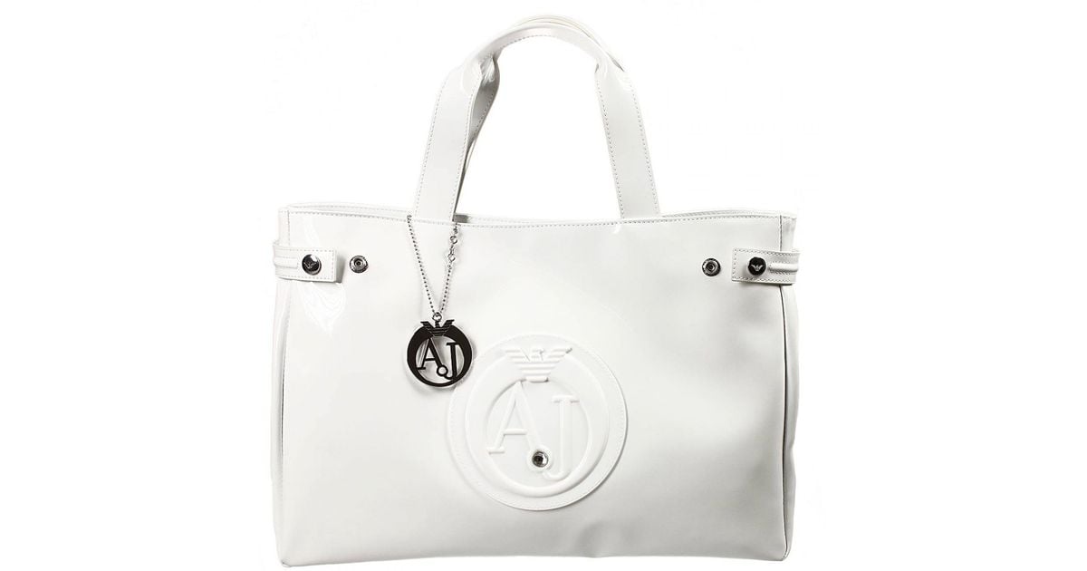 Lyst Armani Jeans Handbag Patent Leather Classic Ping Bag With Lyst Armani Jeans Handbag Patent Leather Classic Ping Bag With Rhinest In White