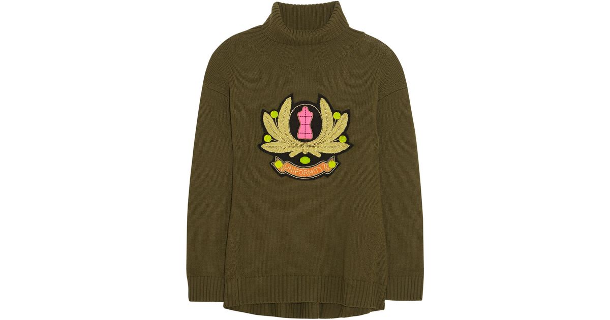 Lyst - Boutique moschino Embroidered Wool Turtleneck Sweater in Green