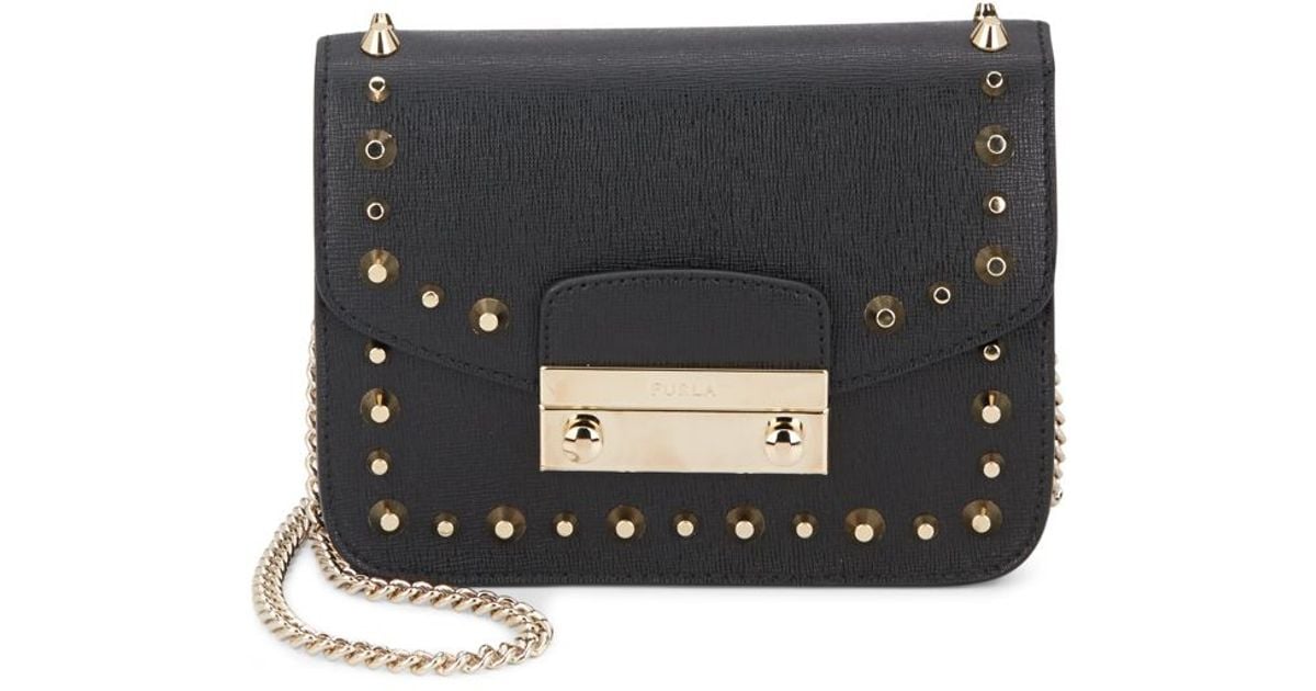 Furla Julia Mini Studded Leather Crossbody Bag in Black (onyx) Lyst