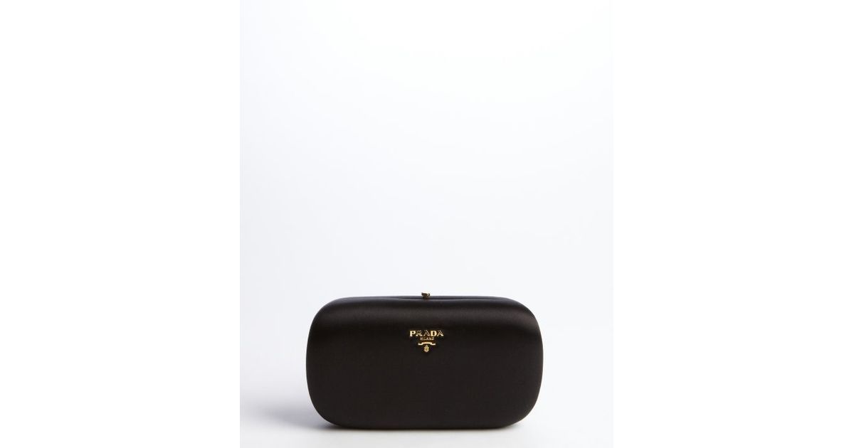 Prada Black Satin Snap Lock Clutch in Black | Lyst