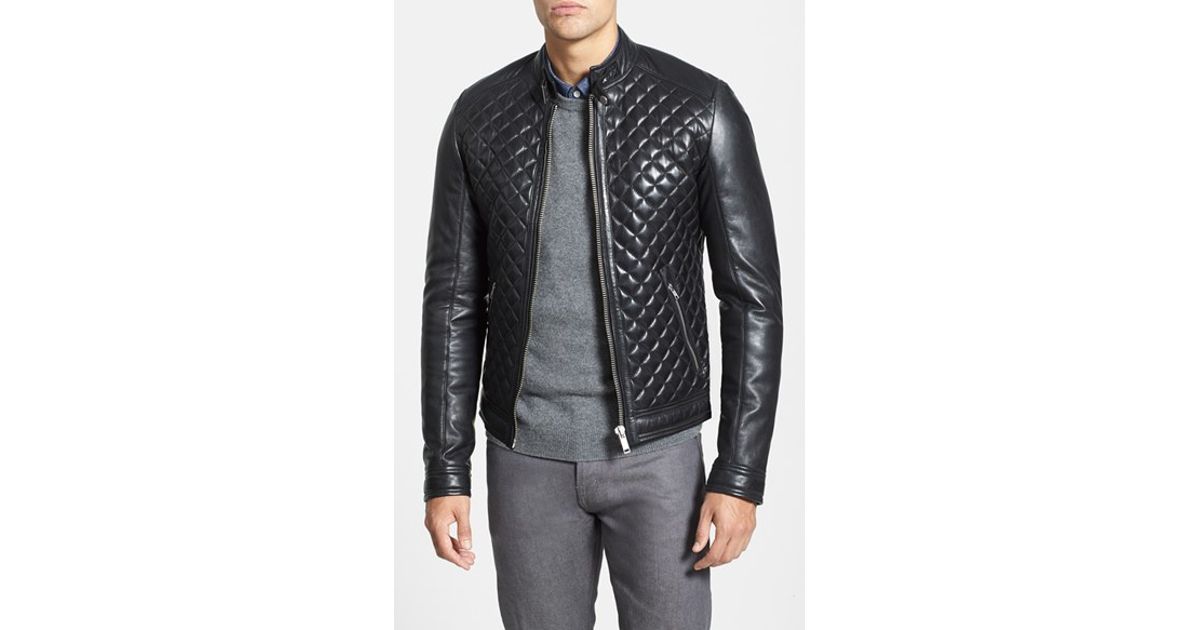 Lyst Lamarque Quilted Lambskin Leather Moto Jacket In Black For Men