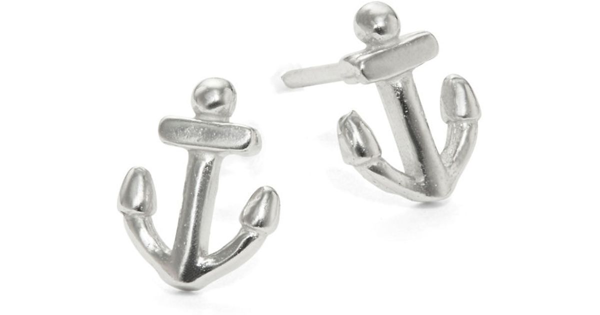 Lyst Lord Taylor Sterling Silver Anchor Stud Earrings In Metallic