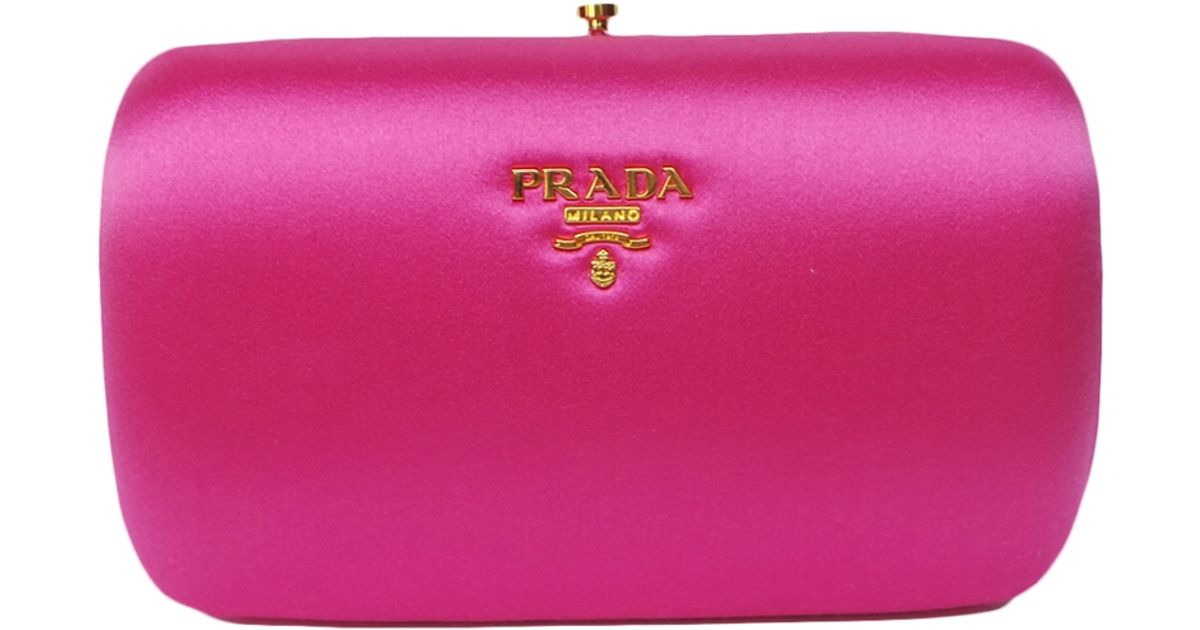 Prada Fuschia Small Satin Box Clutch in Pink (fuchsia) | Lyst  
