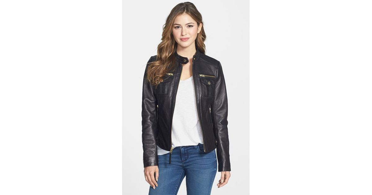 Lyst Michael Kors Patch Pocket Leather Jacket In Black