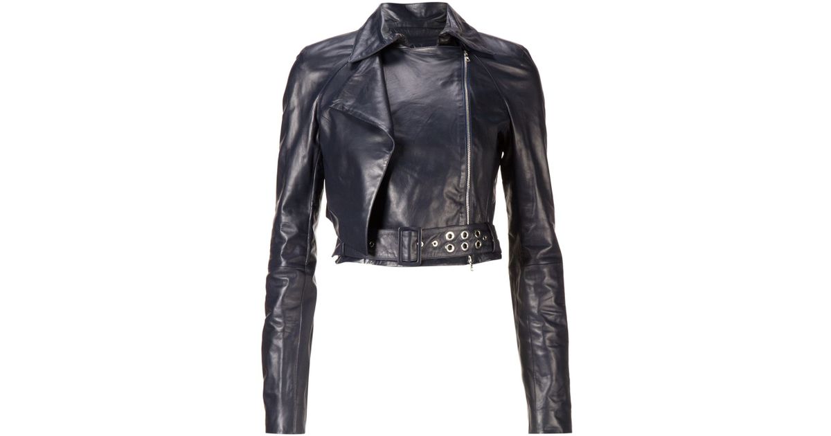 Lyst Mugler Cropped Leather Jacket In Black