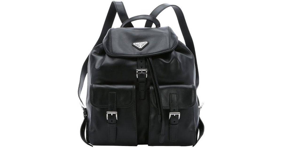 Prada Black Leather Buckled Backpack in Black | Lyst  