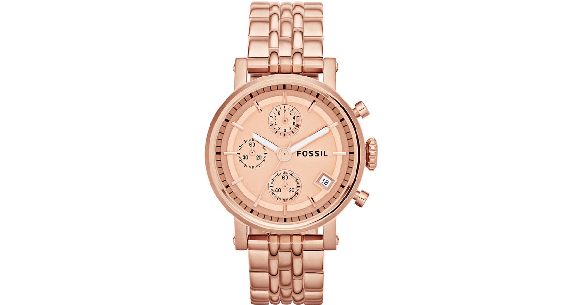 Fossil Ladies Boyfriend Rose Goldtone Chronograph Watch in Pink | Lyst