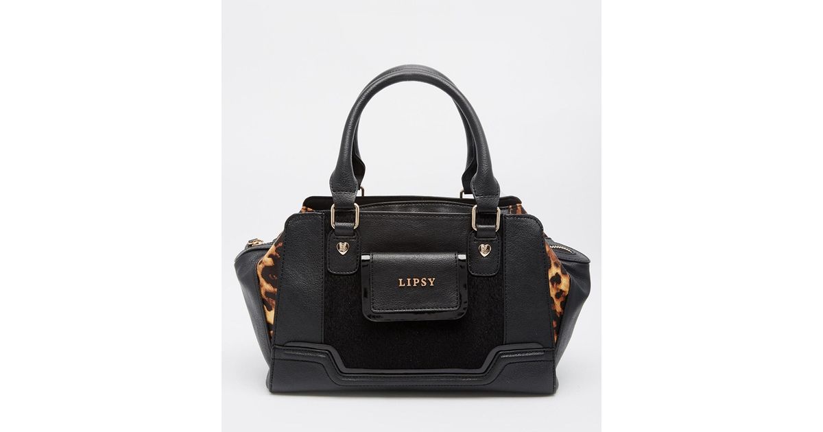 Lyst Lipsy Leopard Trim Bowler Bag In Black