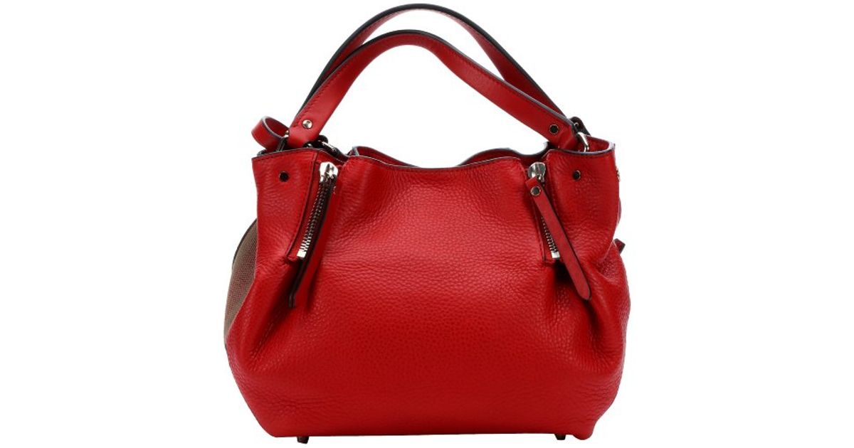 Lyst Burberry Cadmiun Red Leather And Check Canvas Maidstone Zip Lyst Burberry Cadmiun Red Leather And Check Canvas Maidstone Zip Convertible Small Tote Bag In