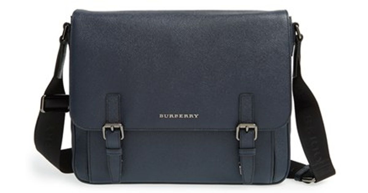 Lyst Burberry 'ellison' Leather Messenger Bag in Blue for Men