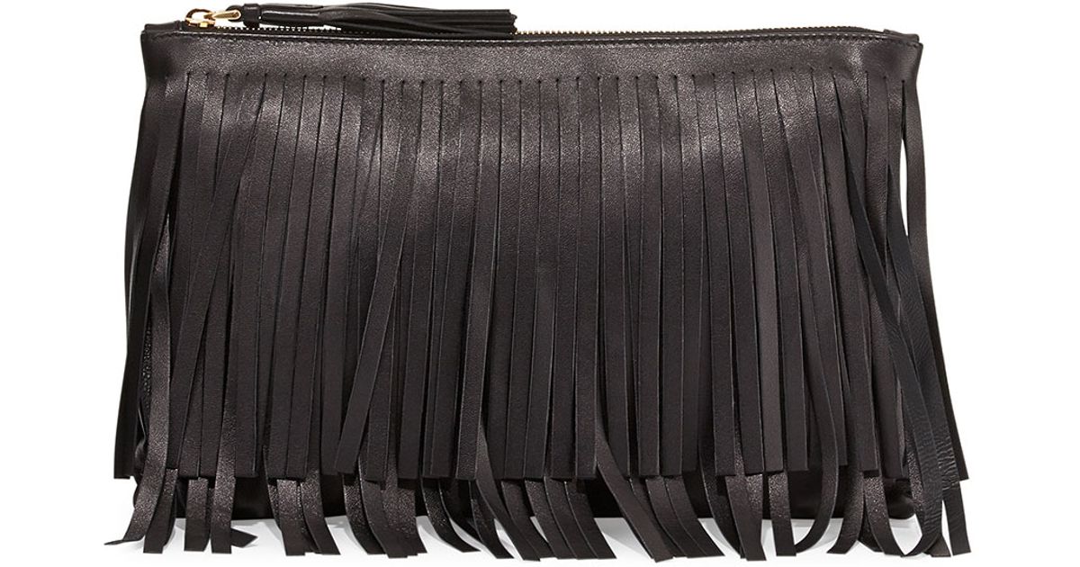 Lyst Prada Top Zip Fringe Clutch Bag In Black