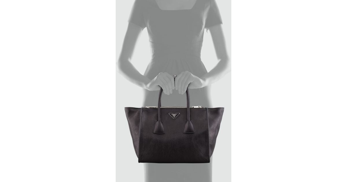 Prada Glace Calf Twin Pocket Tote Bag in Black (BLACK(NERO)) | Lyst