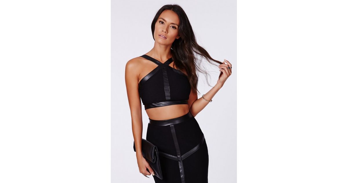 Lyst Missguided Faux Leather Panelled Crop Top In Black In Black