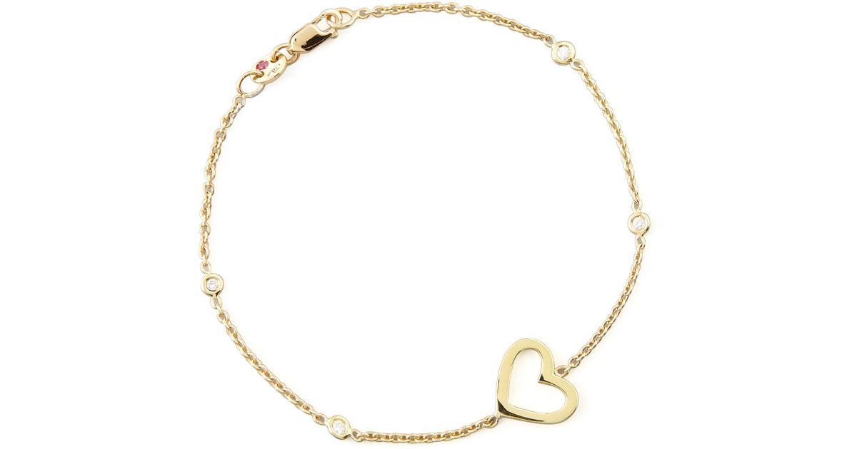 Lyst Roberto Coin Yellow Gold Heart Diamond Bracelet In Metallic