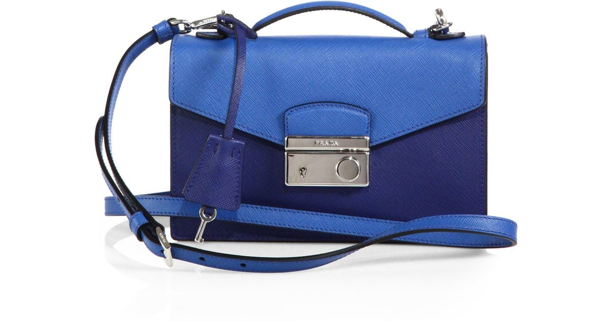 Prada Saffiano Lux Bicolor Crossbody Bag in Blue (COBALT) | Lyst
