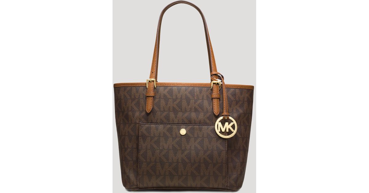 Lyst Michael Kors Tote Jet Set Medium Snap Pocket In Brown