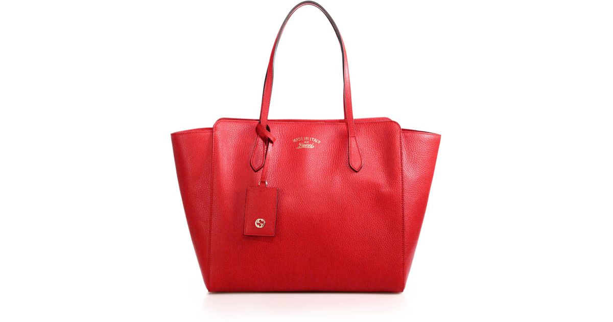 Gucci Swing Medium Leather Tote in Red (tabasco) | Lyst