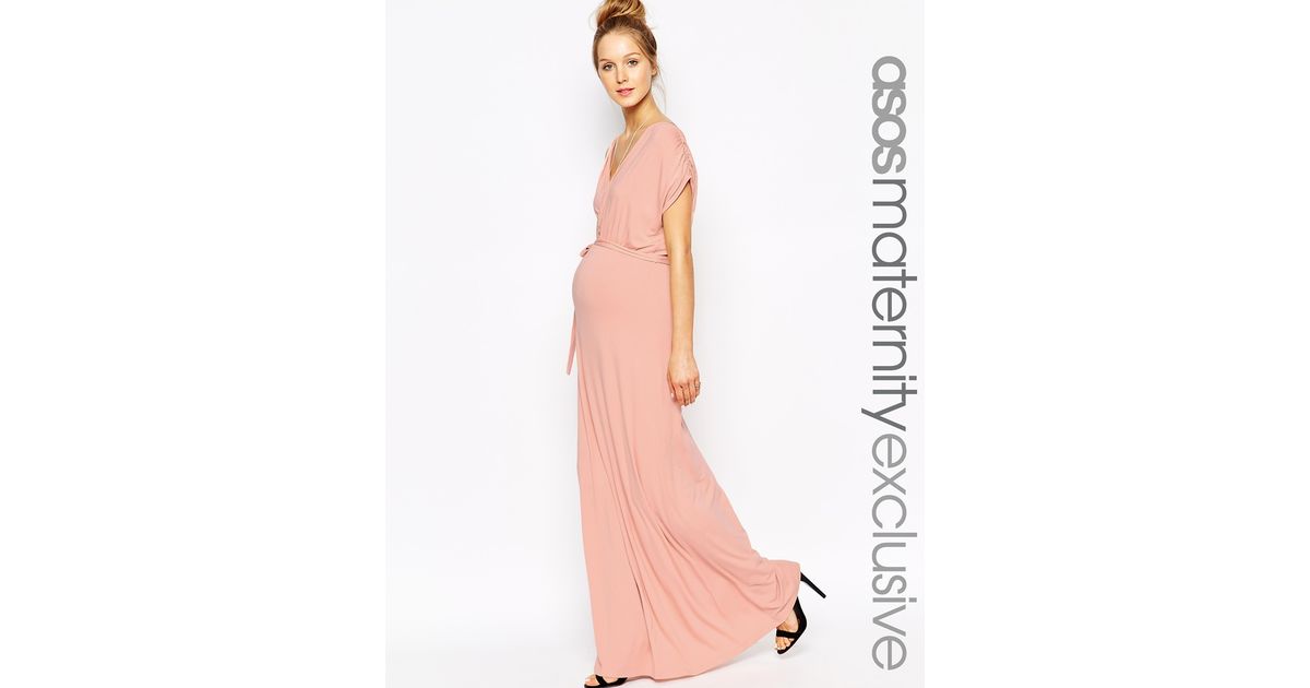 Lyst Asos Drape Maxi Dress In Pink
