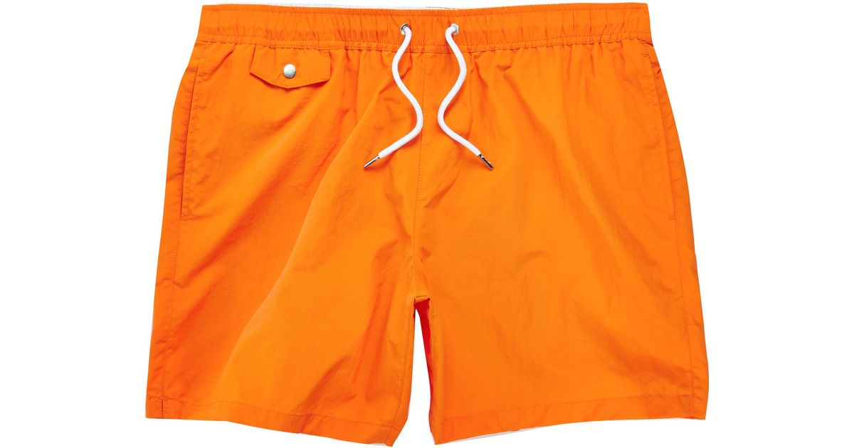 Lyst - River Island Bright Orange Pocket Swim Trunks in Orange for Men