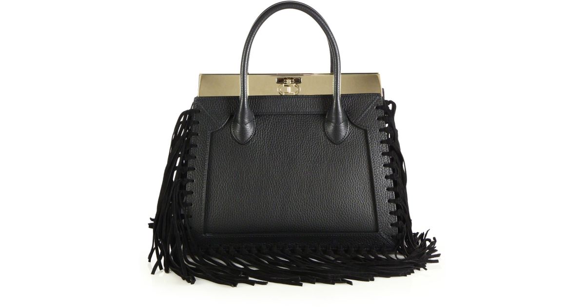 Dee Ocleppo Black Roma Medium Convertible Fringed Leather Tote