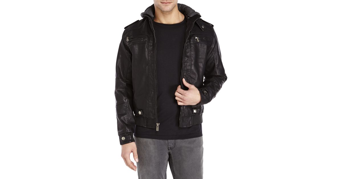 Xray Jeans Faux Leather Jacket With Removable Hood In Black For Men Xray Jeans Faux Leather Jacket With Removable Hood In Black For Men Lyst