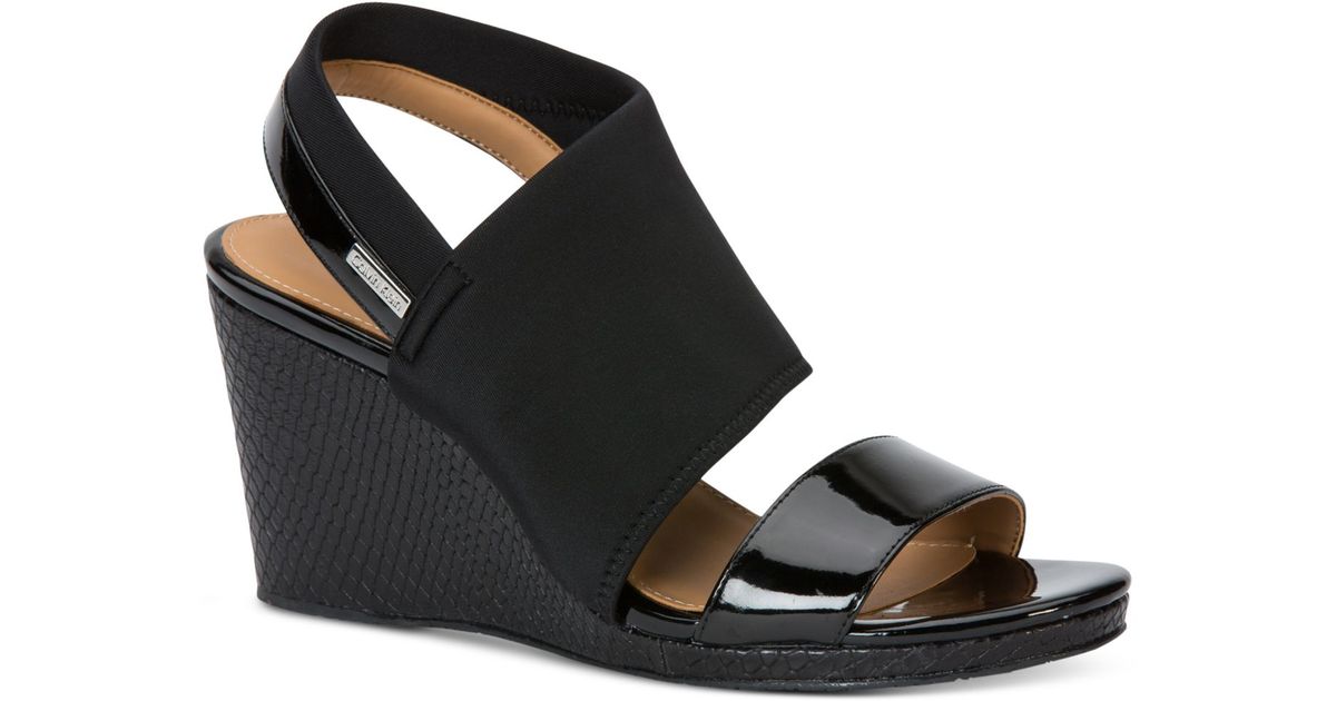 calvin klein black wedge sandals
