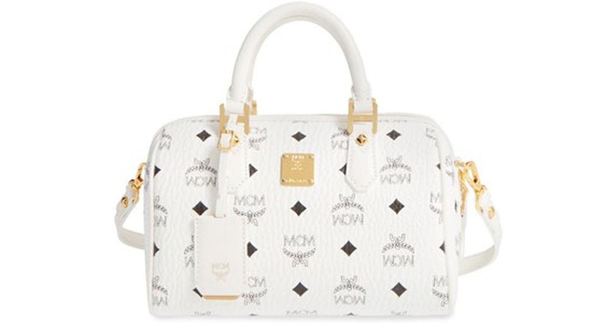 Lyst Mcm Small Heritage Boston Coated Canvas Bowler Bag In White
