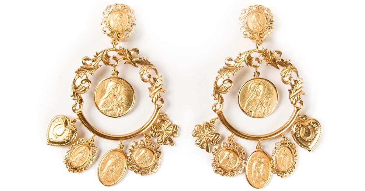 Dolce Gabbana Dropped Loop Earrings In Metallic Lyst