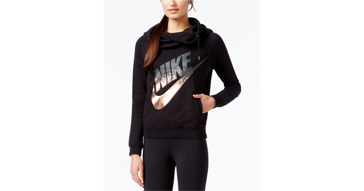 Lyst - Nike Rally Funnel-neck Metallic Logo Hoodie in Black