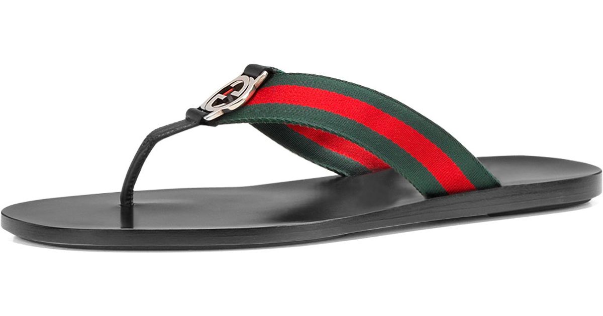 Gucci Gg Line Signature Web Thong Sandal in Black for Men | Lyst