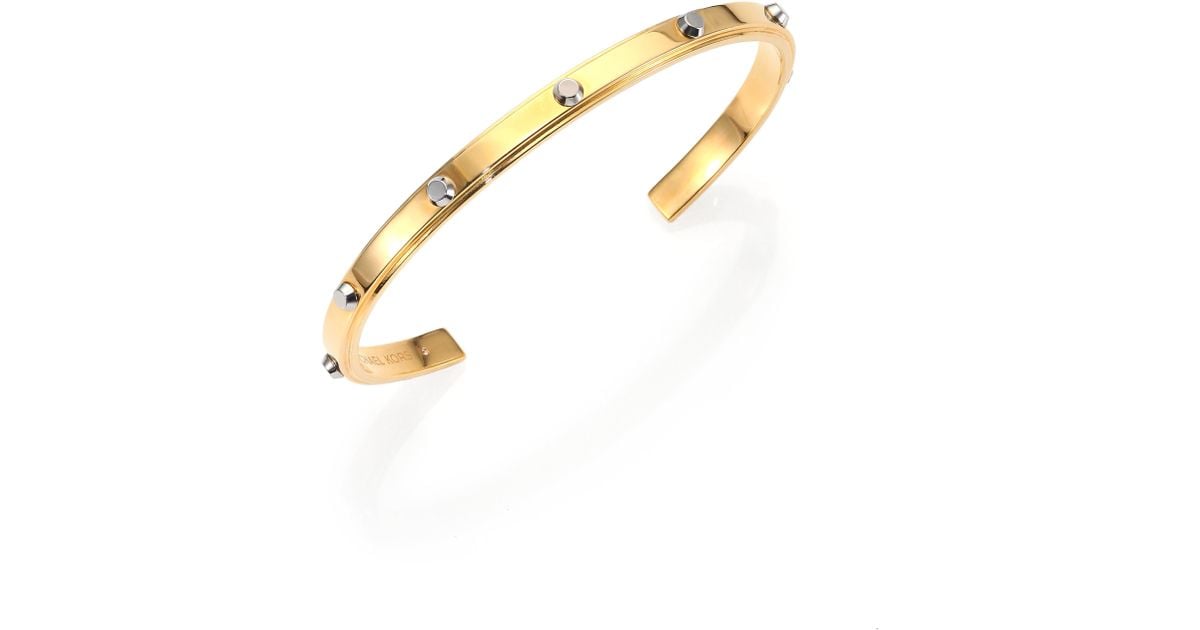 Lyst Michael Kors Astor Two Tone Studded Cuff Bracelet Goldtone In Lyst Michael Kors Astor Two Tone Studded Cuff Bracelet Goldtone In Metallic