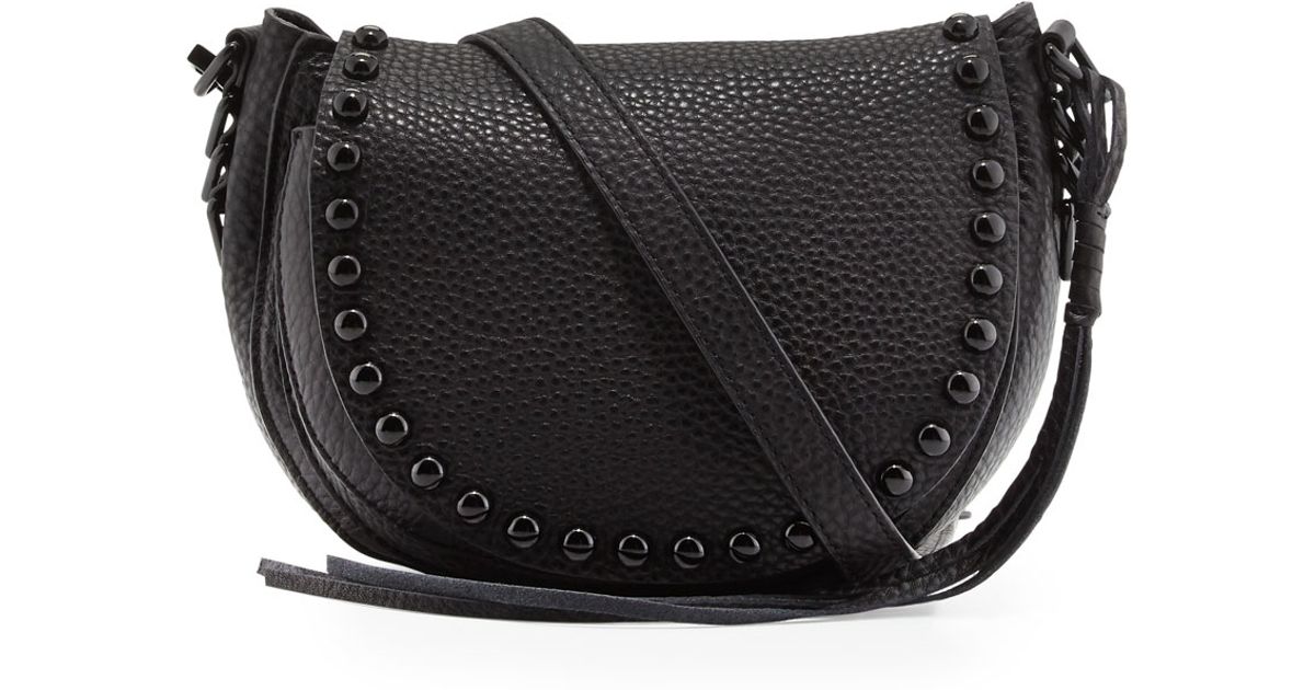 Lyst Rebecca Minkoff Pebbled Leather Studded Saddle Bag In Black