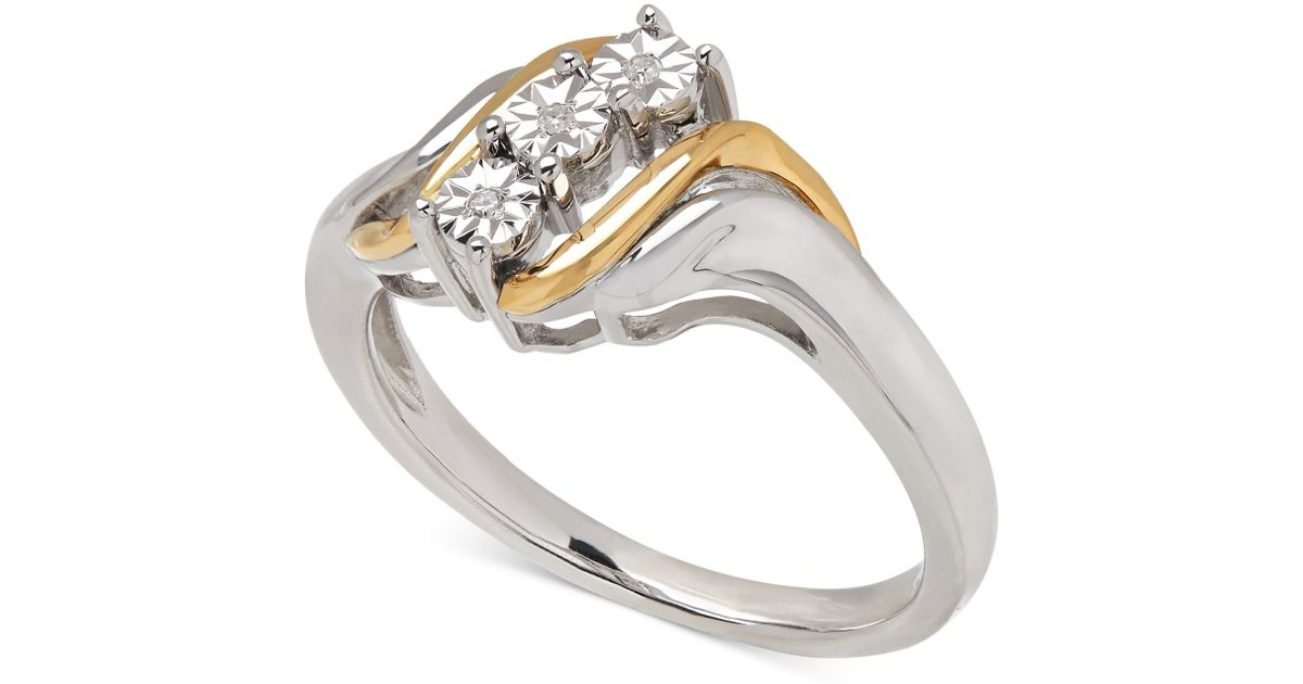 Macy&#39;s Diamond Accent Ring In 14k Gold And Sterling Silver in Metallic | Lyst