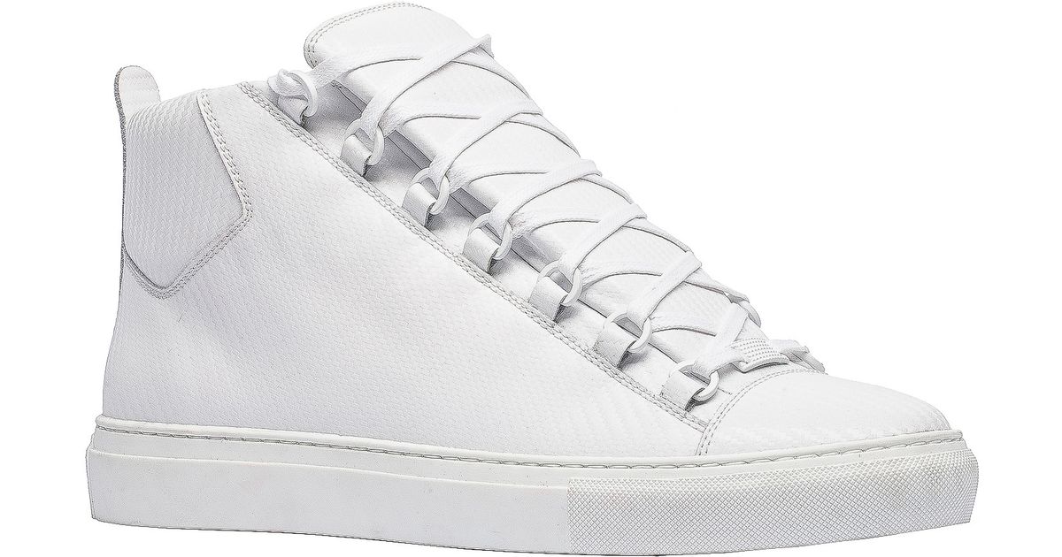 Balenciaga Arena Leather High-Top Trainers in White | Lyst