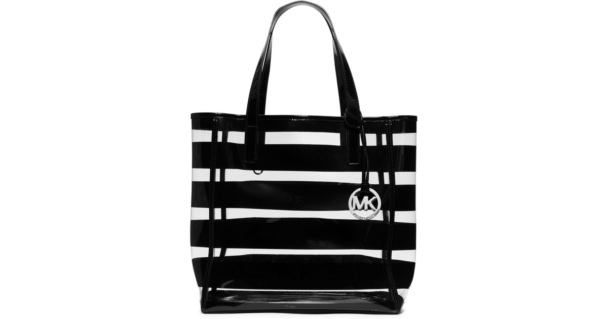 Lyst Michael Kors Eliza Medium Striped Plastic Tote In Black