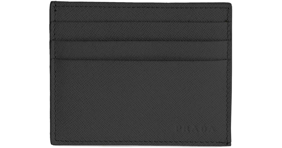 Prada Saffiano Leather Card Case in Black | Lyst