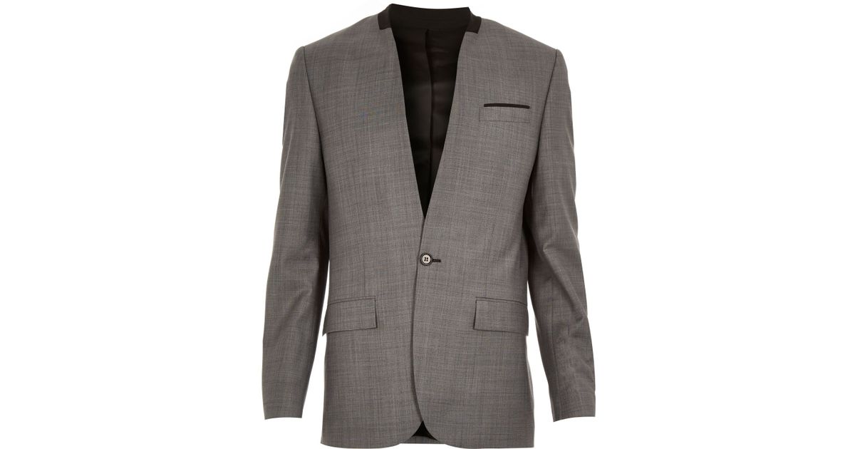 River island Grey Collarless Wool-blend Slim Suit Jacket in Gray for ...