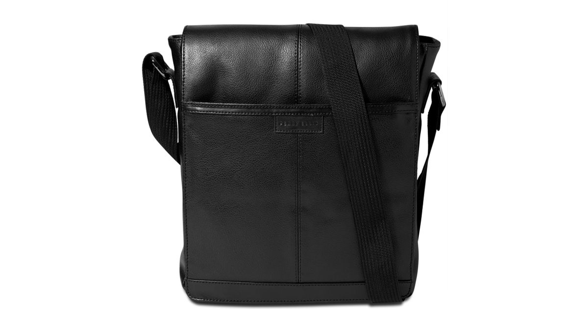 Perry ellis North/south Leather Crossbody Bag in Black for Men | Lyst