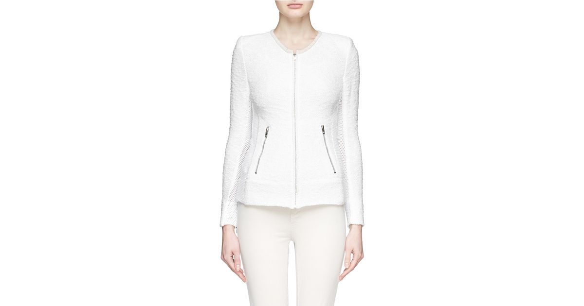 Iro Leather And Mesh Trim Tweed Jacket In White Lyst