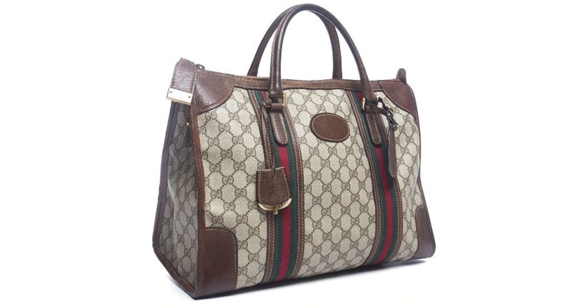 Lyst Gucci Pre Owned Monogram Canvas Vintage Travel Bag In Brown