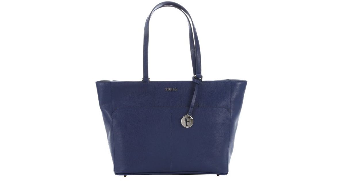 Furla Navy Crosshatched Leather Large \u0026#39;Musa\u0026#39; Tote in Blue (navy ...