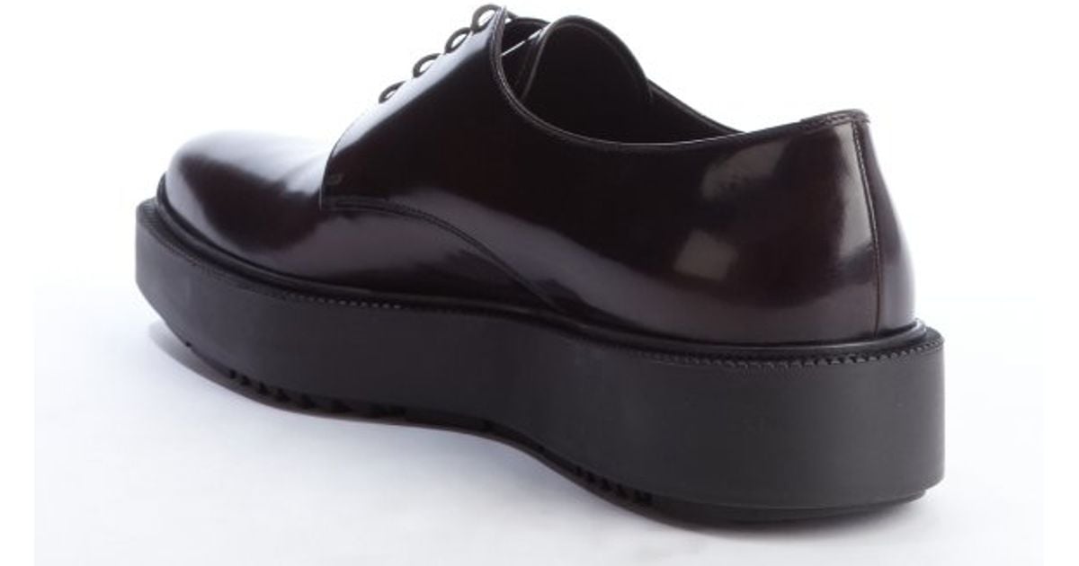 Prada Dark Brown Patent Leather Lace Up Oxfords in Brown for Men ...  