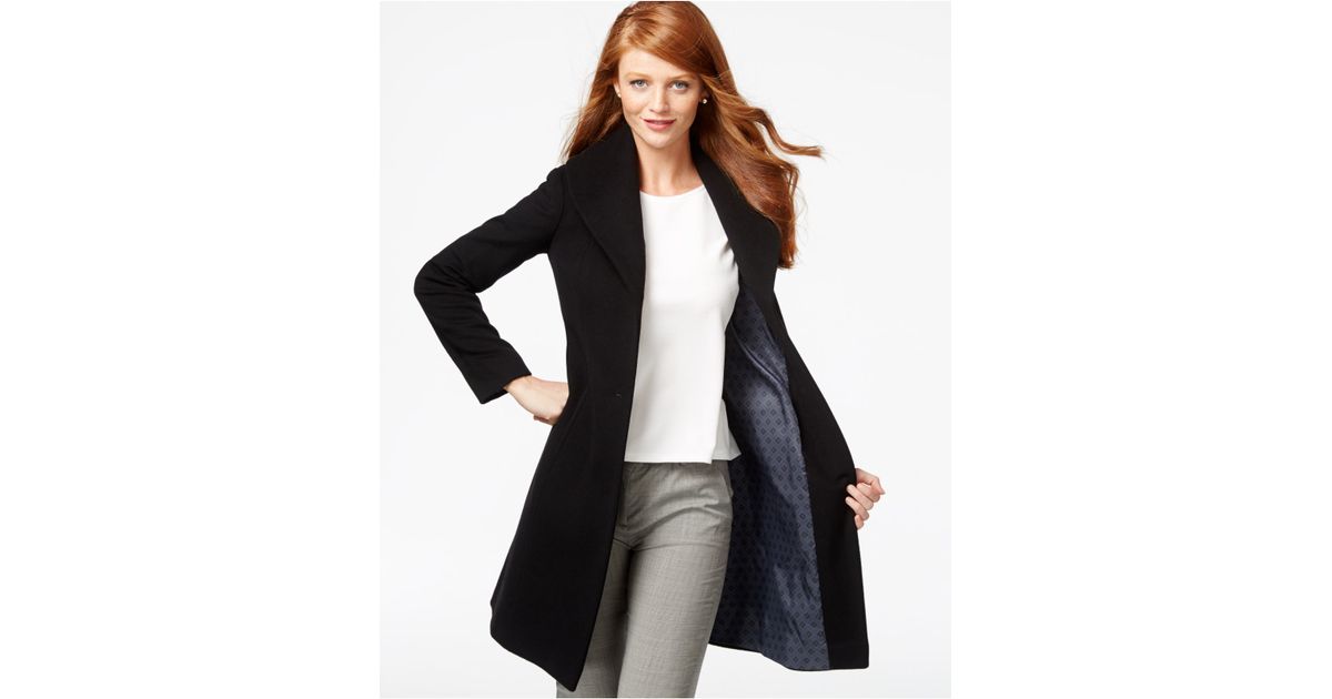 Lyst Anne Klein Double Ted Wool Blend Hooded Maxi Coat In Gray Black Anne Klein Wool Peacoat Long Coat Overcoat