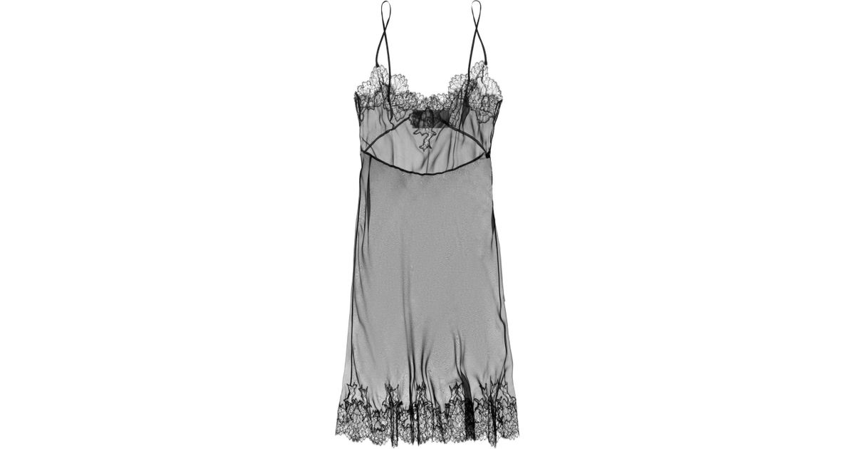 Lyst - Valentino Lace-Trimmed Silk Chemise in Black