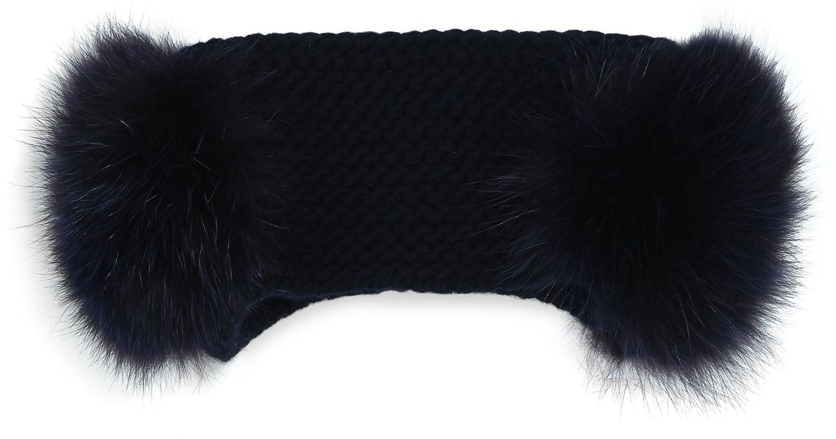 hat pom inverni pom in Cashmere & Lyst Inverni Blue Fox  Earmuffs Fur (navy)